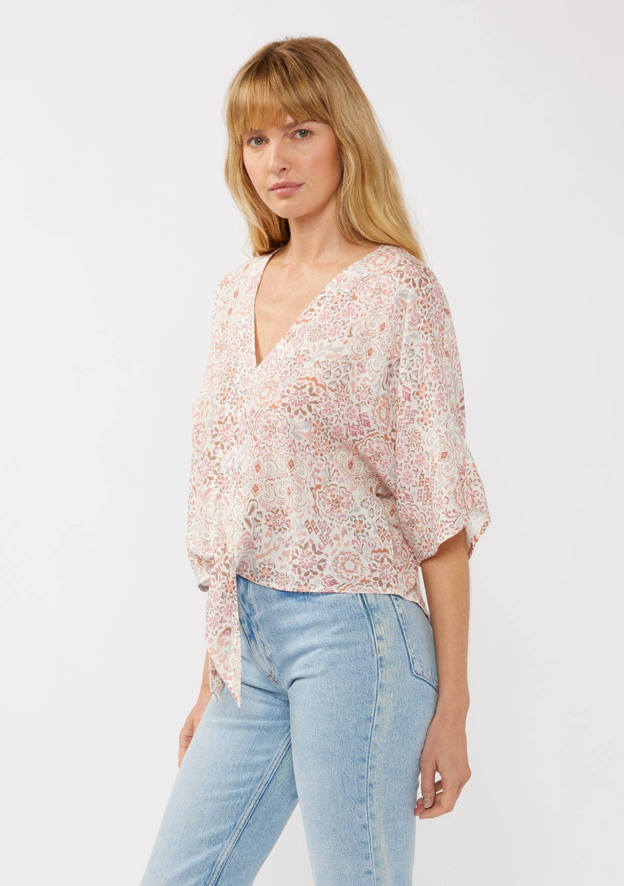 Short Sleeves Kimono Tie-Front Top