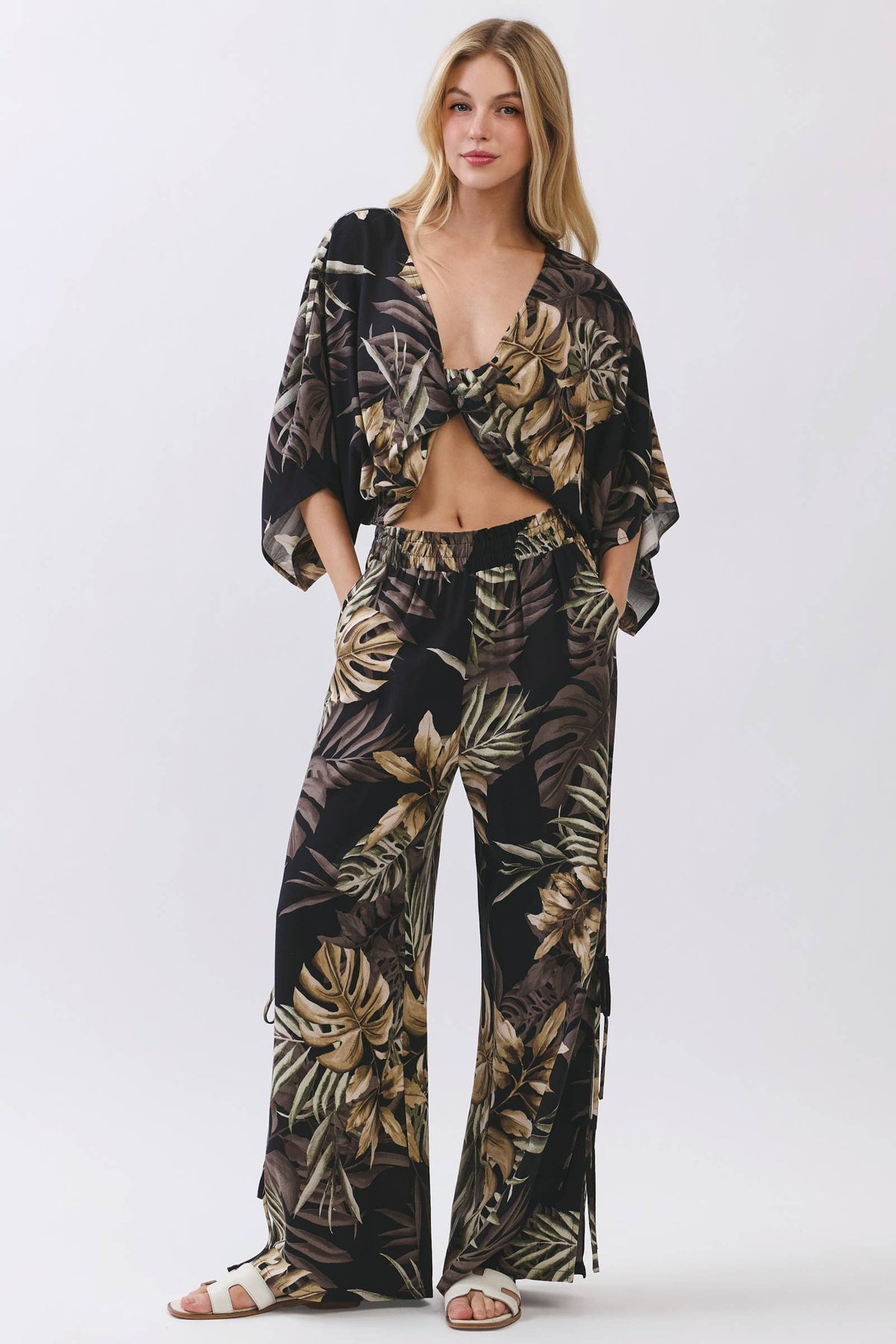 Monstera Split Tie Detail Pants