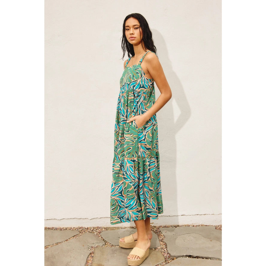 Monstera Baby Doll Maxi Dress