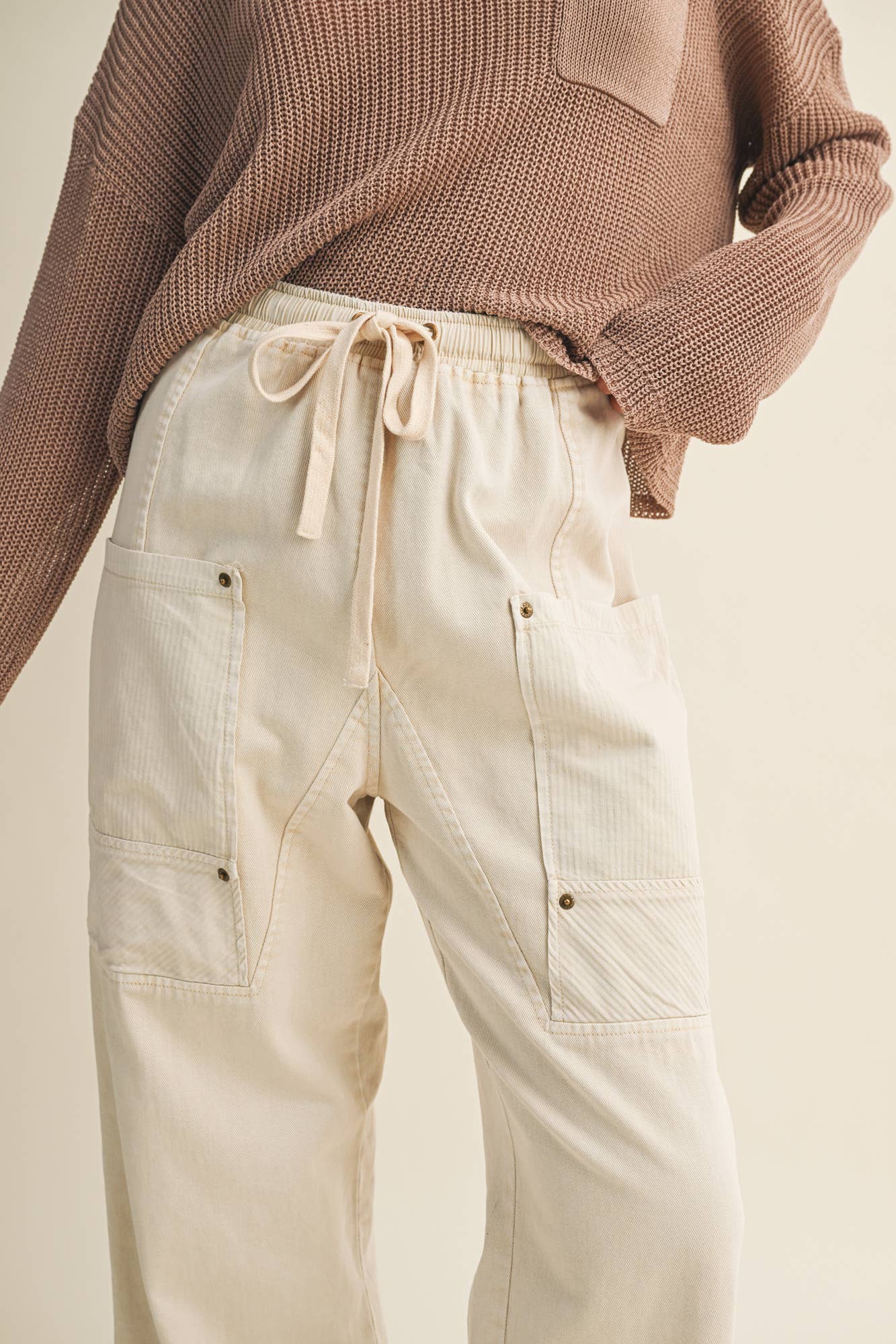 Drawstring Waist Wide Leg Utility Trouser