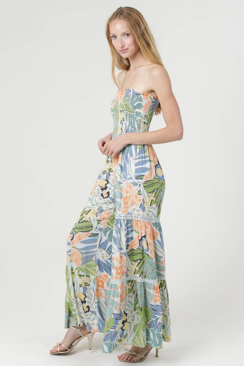 Strapless Lace Trim Jumpsuit