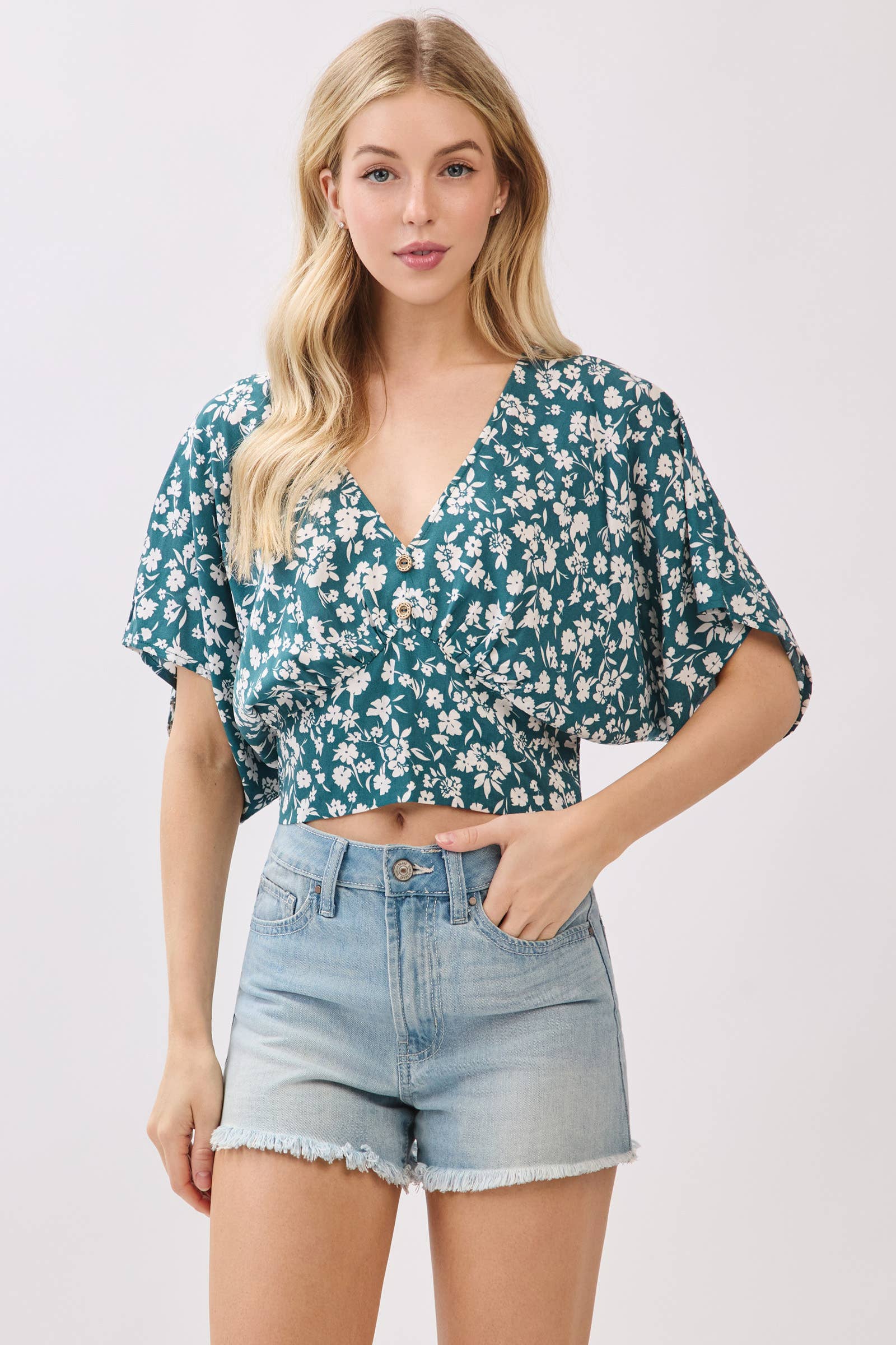V-neck Dolman Short Sleeve Top - VNT30268E