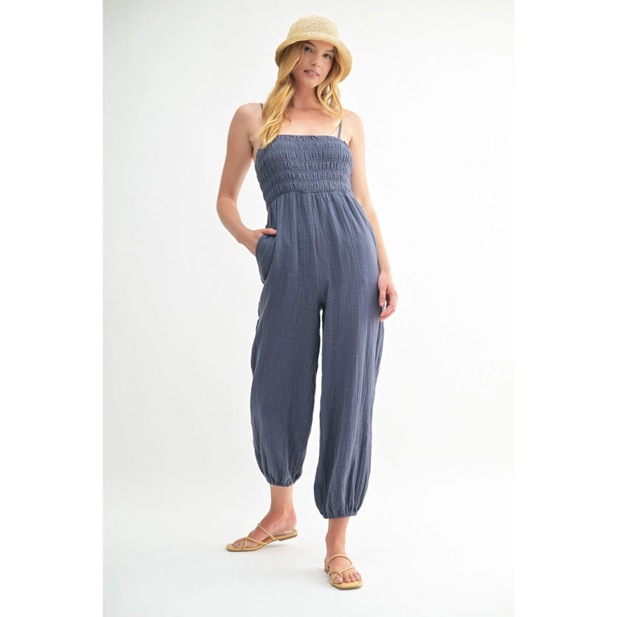 Gauze Smocked Jogger Jumpsuit