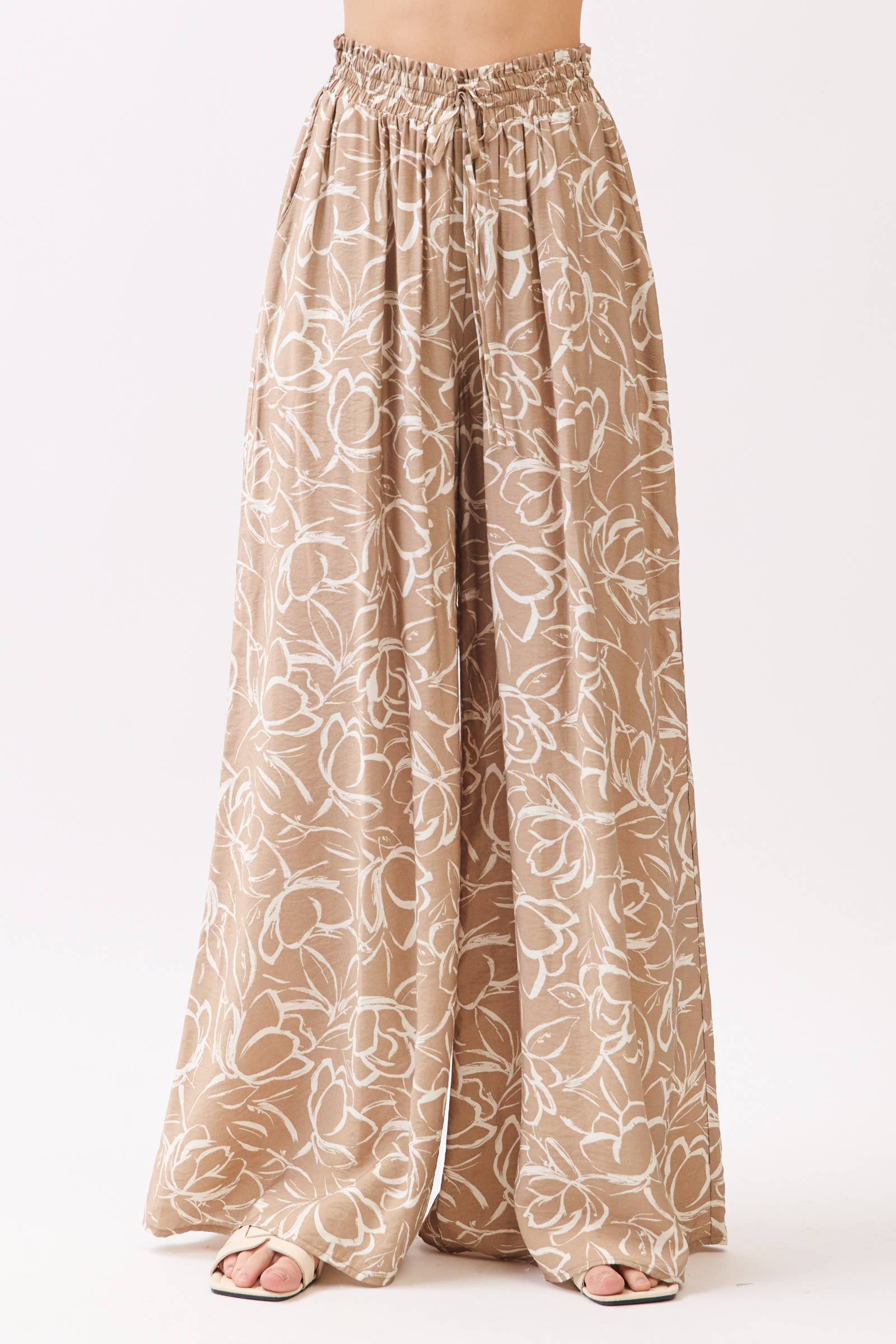 Waist Elastic Drawstring Wide Leg Pants