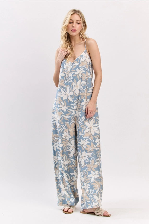 Flower Print Tie Back Jumpsuit