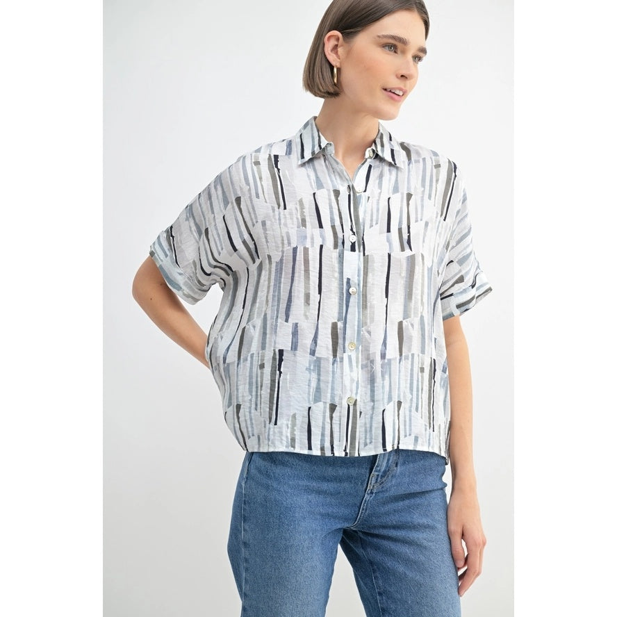 Abstract S/S Button Up Top