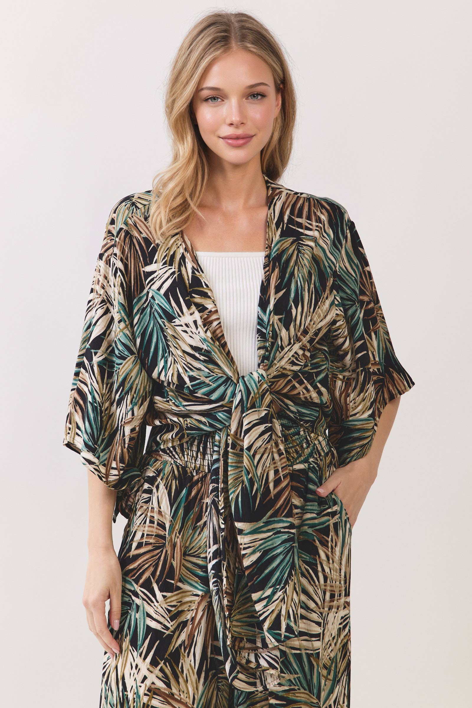 TROPICAL PRINT KIMONO CARDIGAN