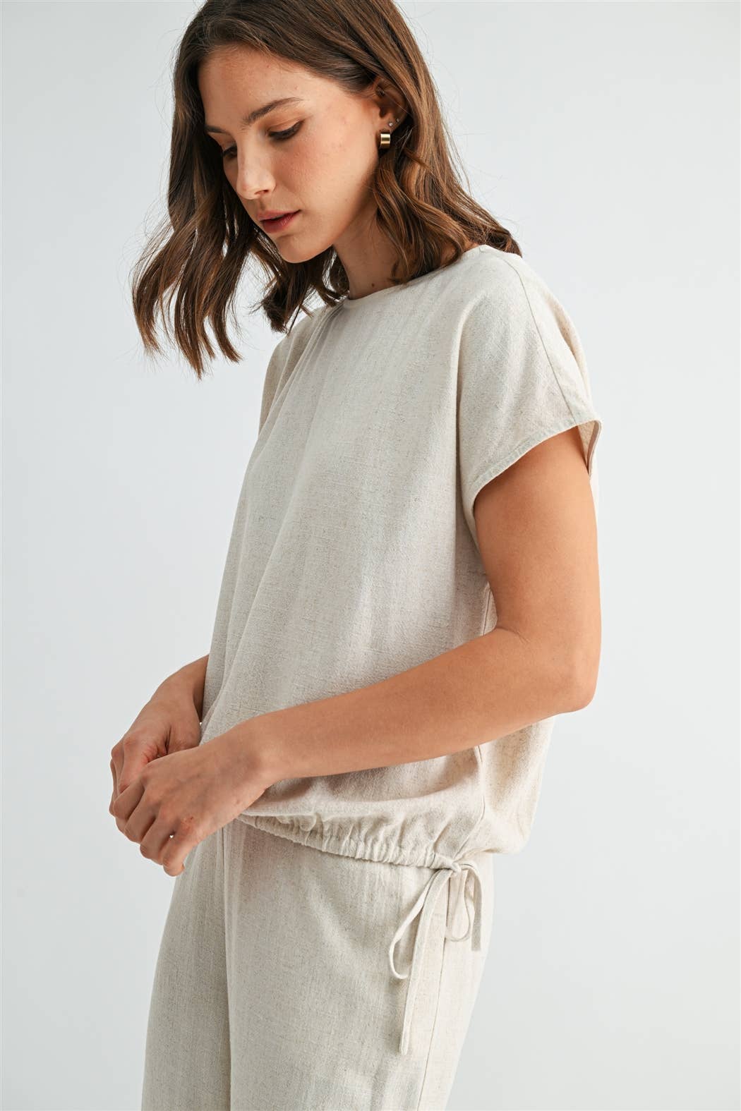 LINEN ELASTIC WAIST DOLMAN TOP