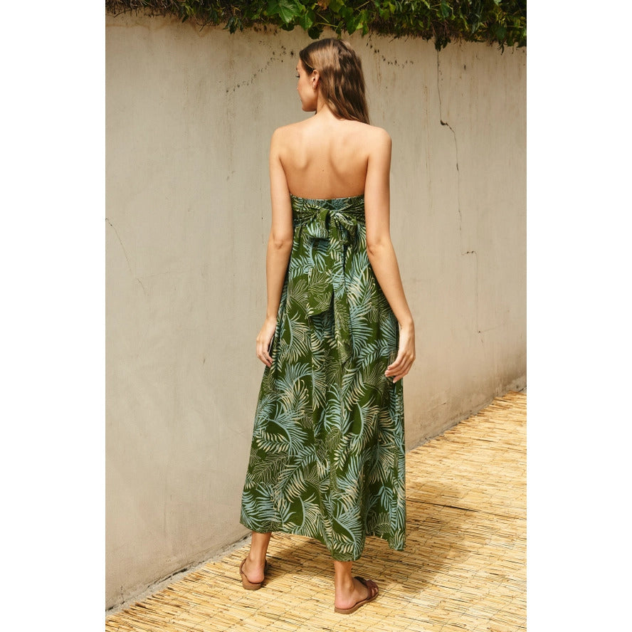 Palm Print Tie Back Maxi Dress