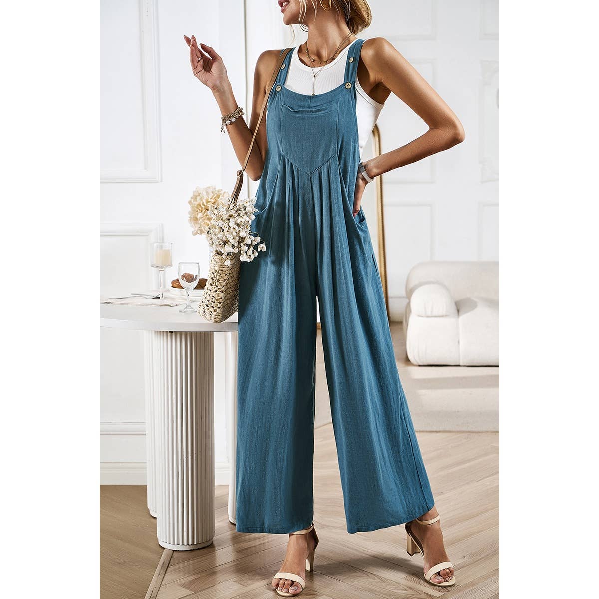 Wide Leg Pocket Shoulder Tie Overalls