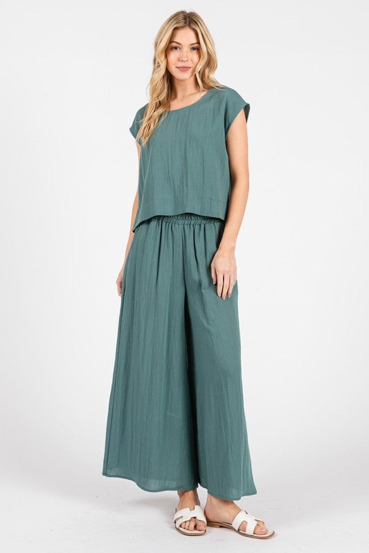 Crop Hem Wide Leg Pants