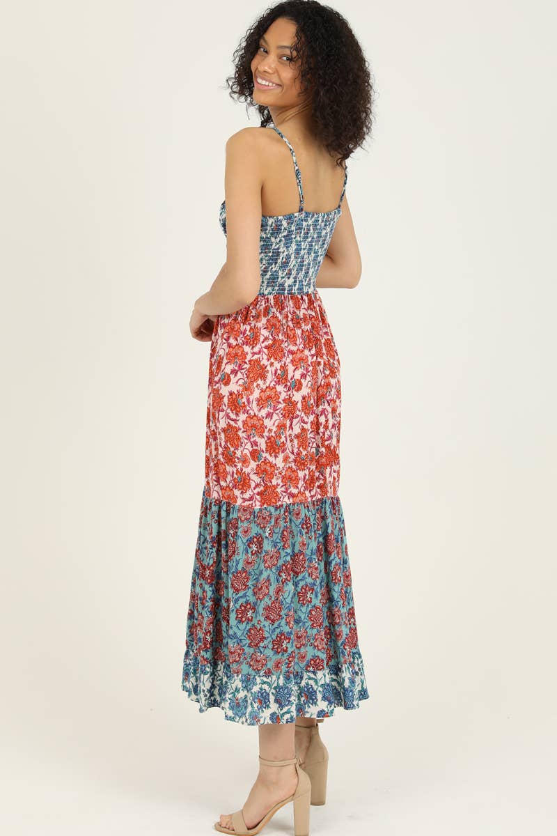 Twist Front Patchwork Maxi Dress