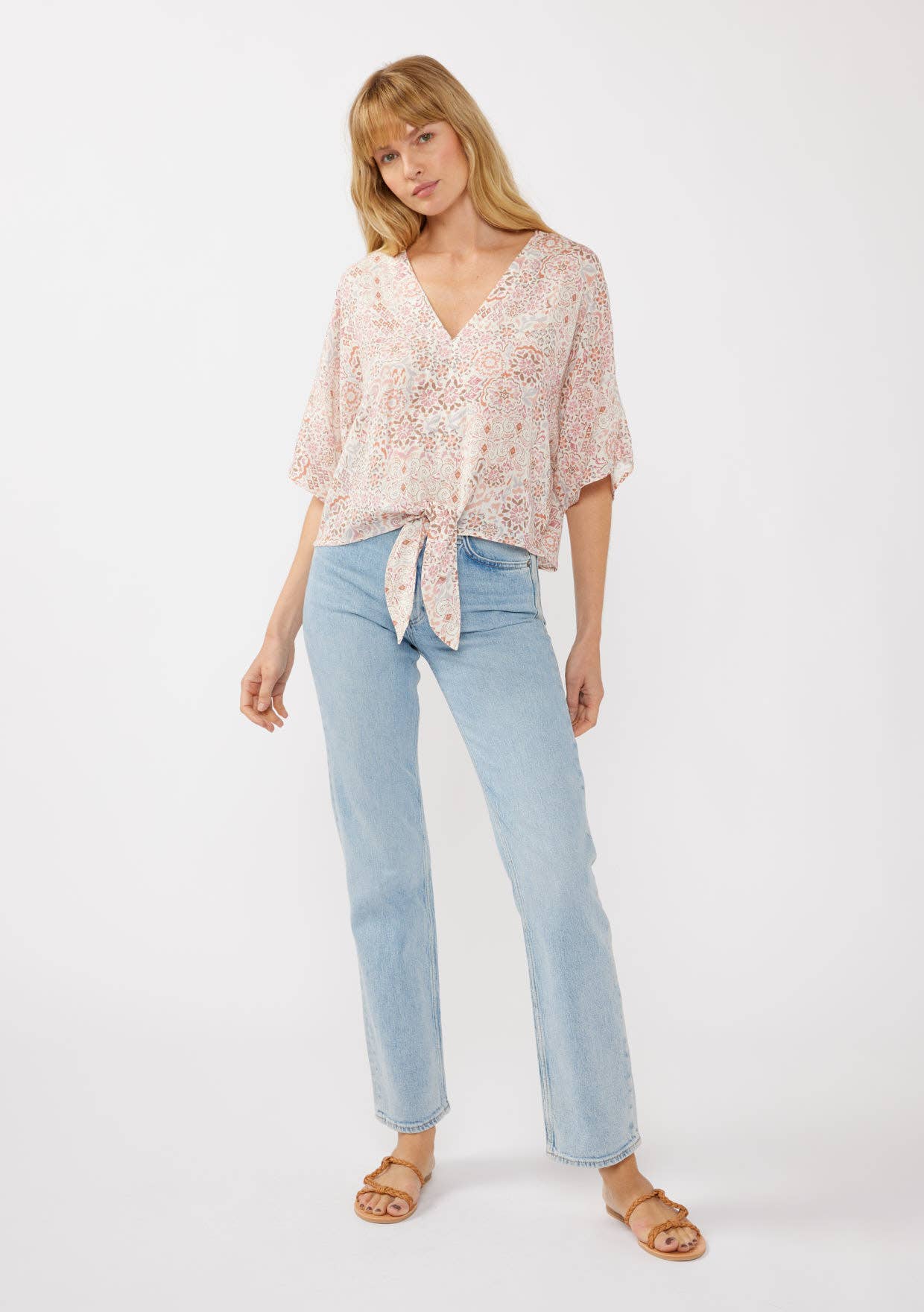 Short Sleeves Kimono Tie-Front Top