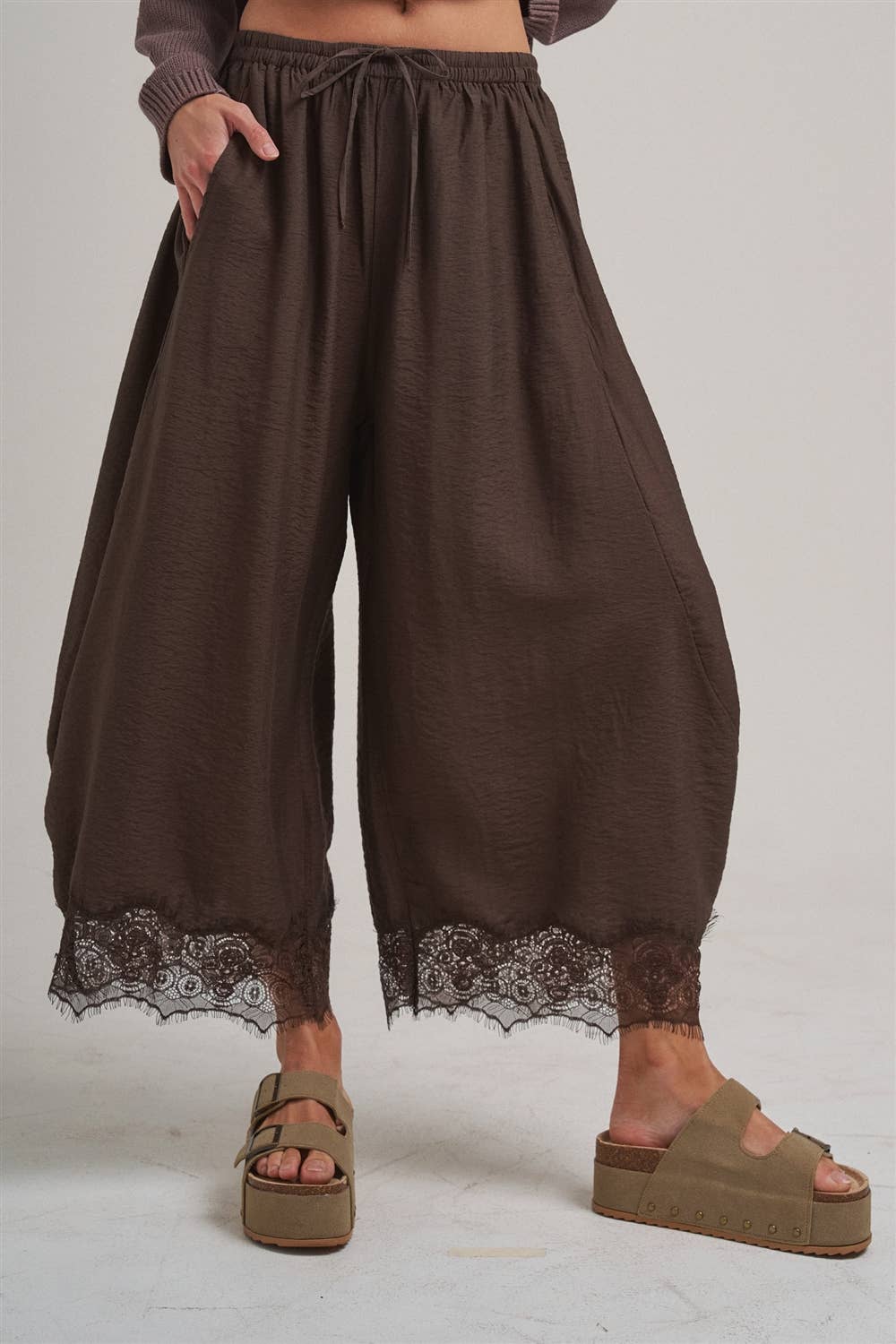 Lace Hem Wide Leg Balloon Pants