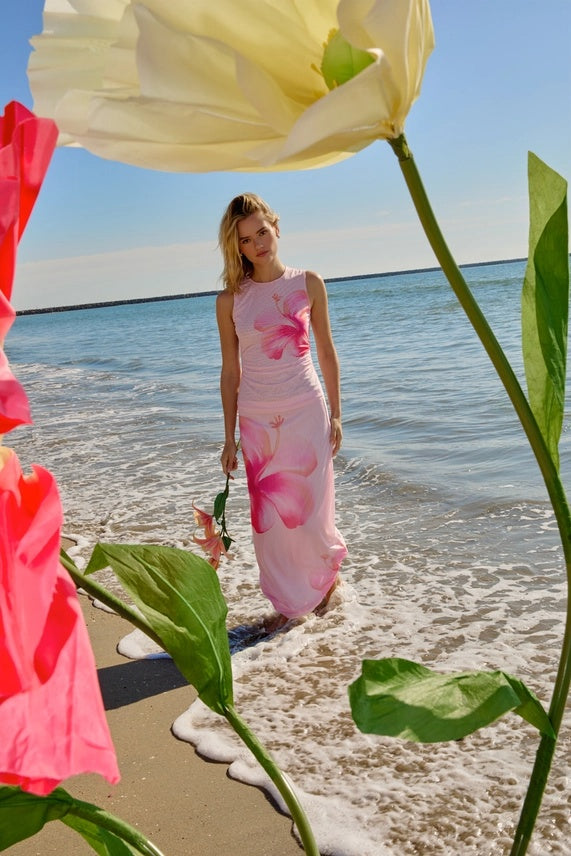 Flower Mesh Sleeveless Top and Skirt Set (sold separately)