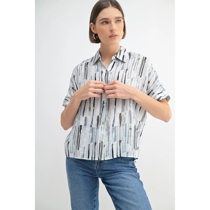 Abstract S/S Button Up Top