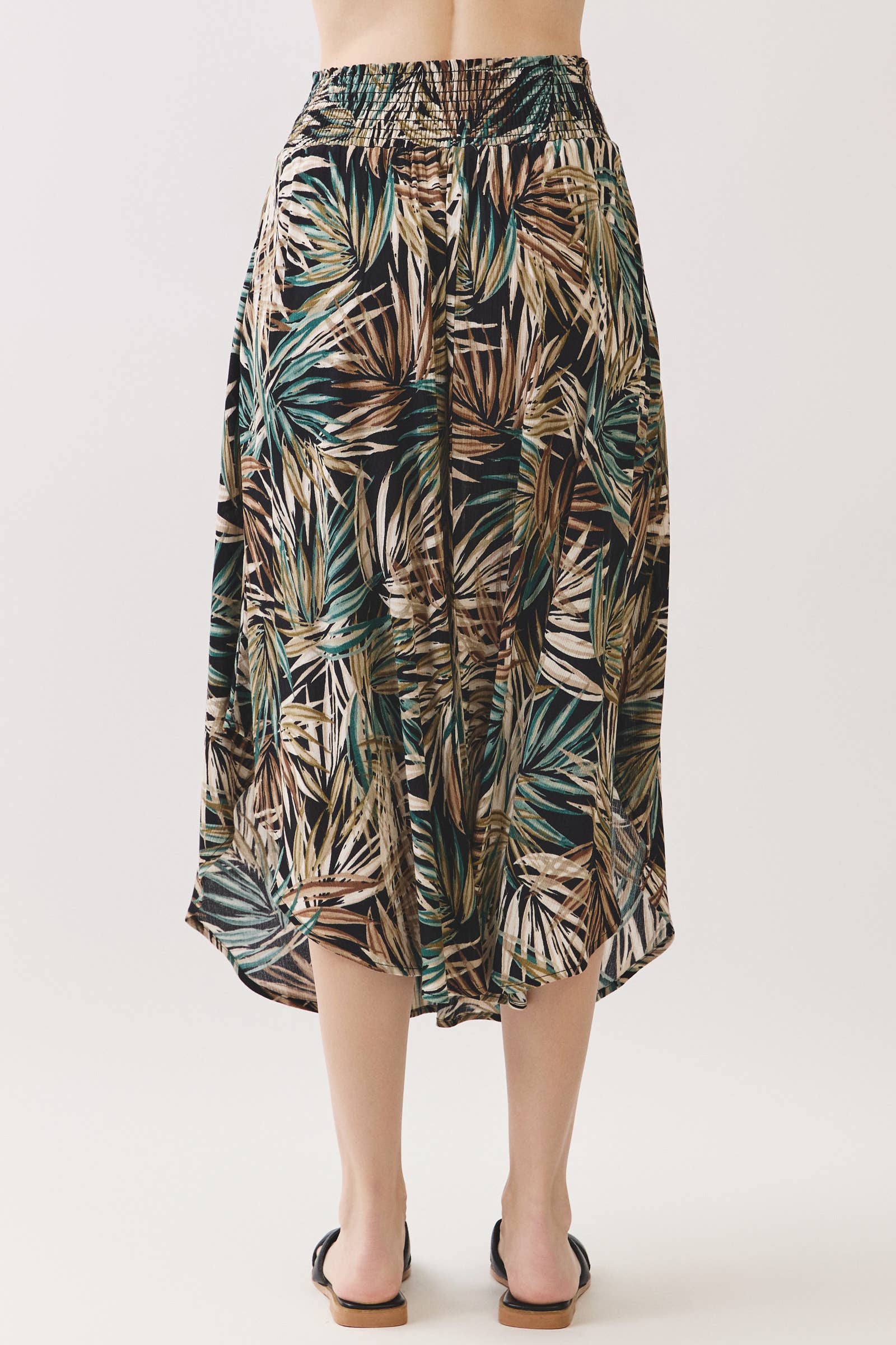TROPICAL LEAF PRINT MIDI SKIRT