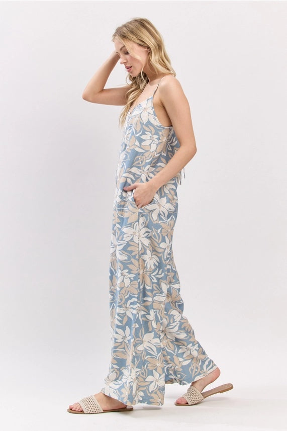 Flower Print Tie Back Jumpsuit