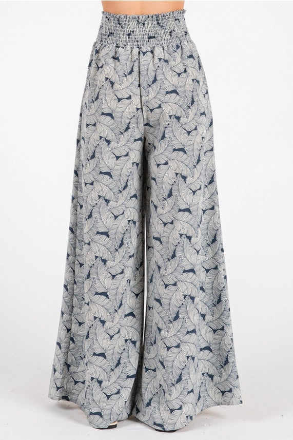 Palm Leaf Print Smock Pants