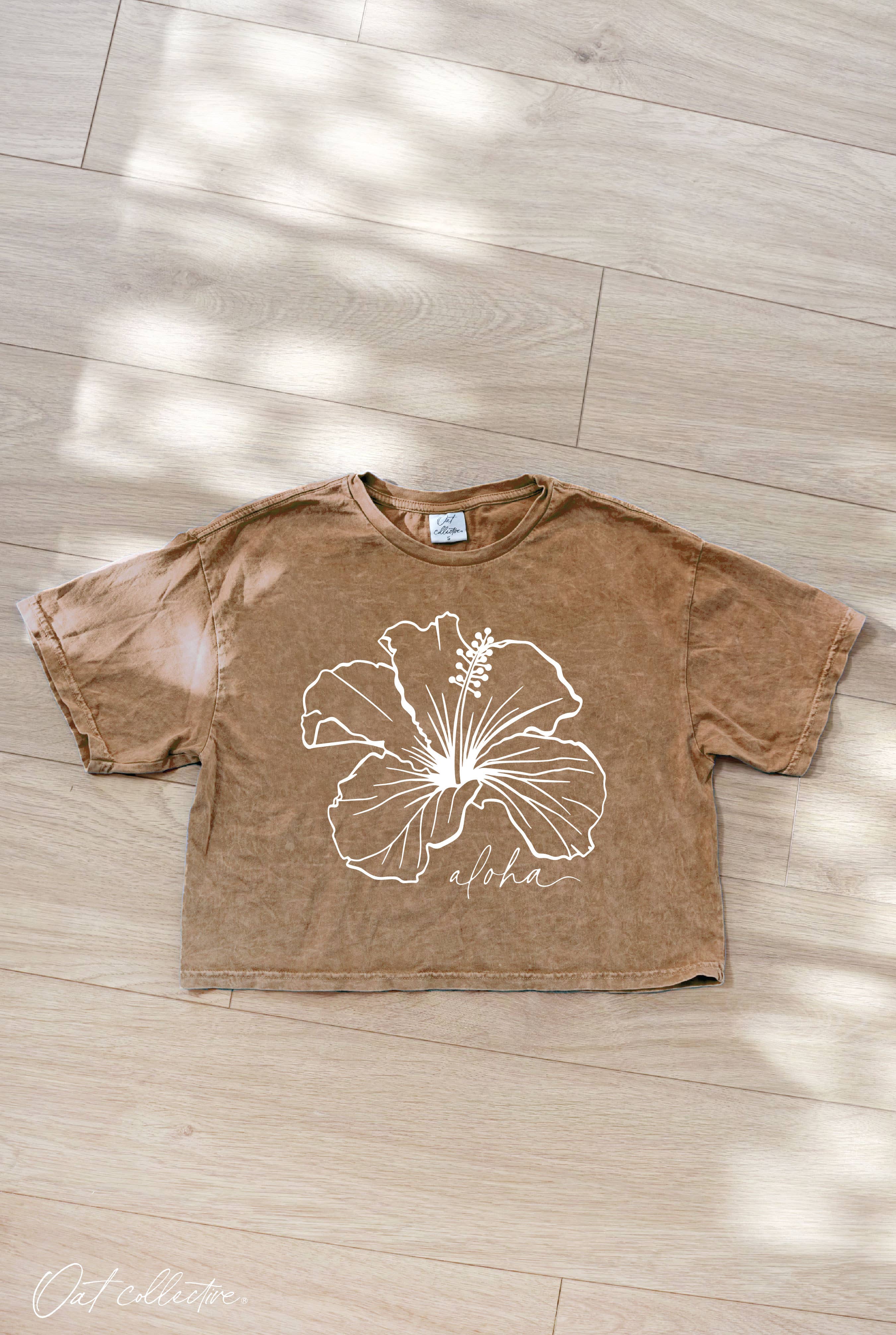 ALOHA HIBISCUS Cropped Mineral Graphic Top