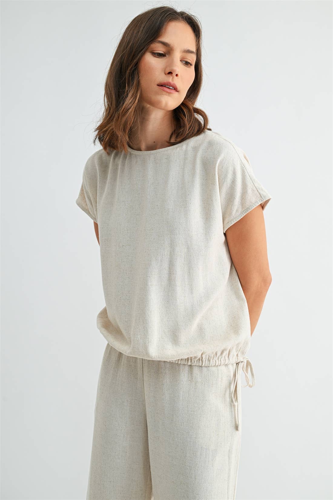 LINEN ELASTIC WAIST DOLMAN TOP