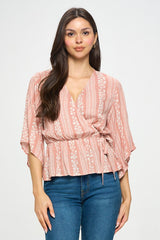 Floral Striped Surplice Top (2 colors)