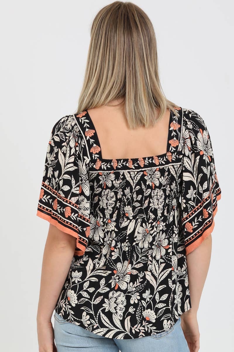 Square Neck Kimono Sleeve Blouse