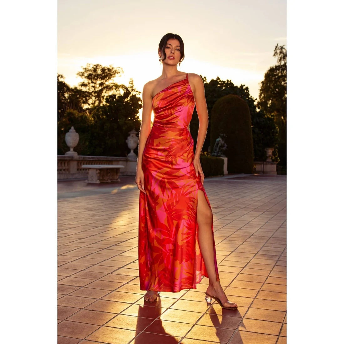 Scarlet Flame One Shoulder Maxi Dress