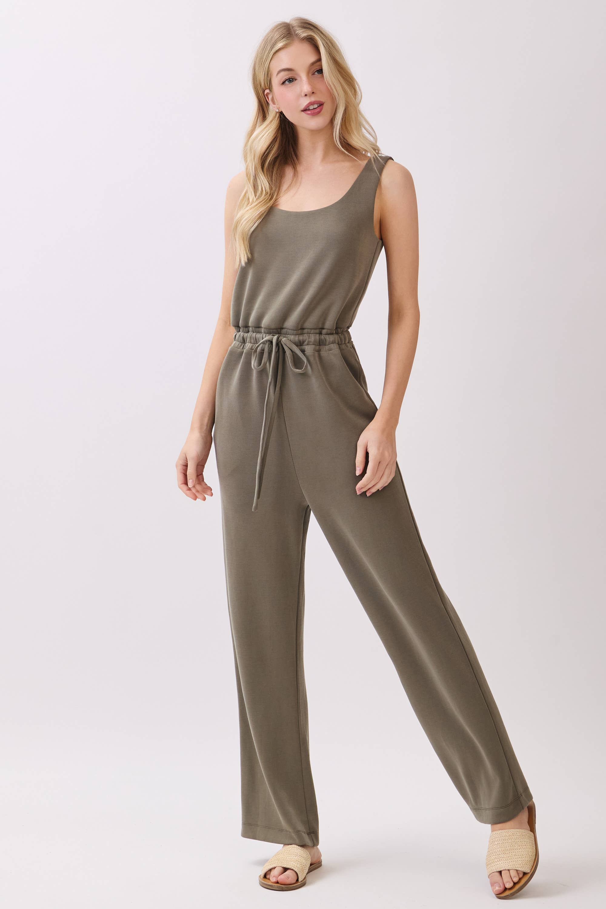 U Back Tie Waist Jumpsuit