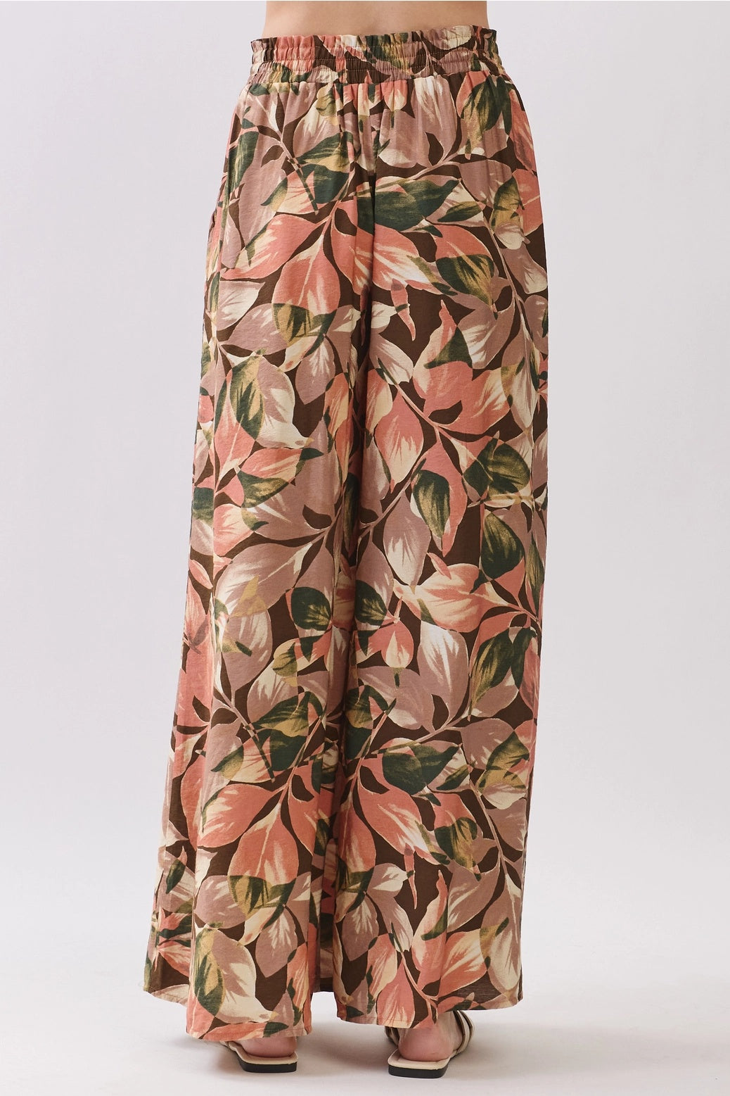 Leaf Print Drawstring Tie Waist Pants