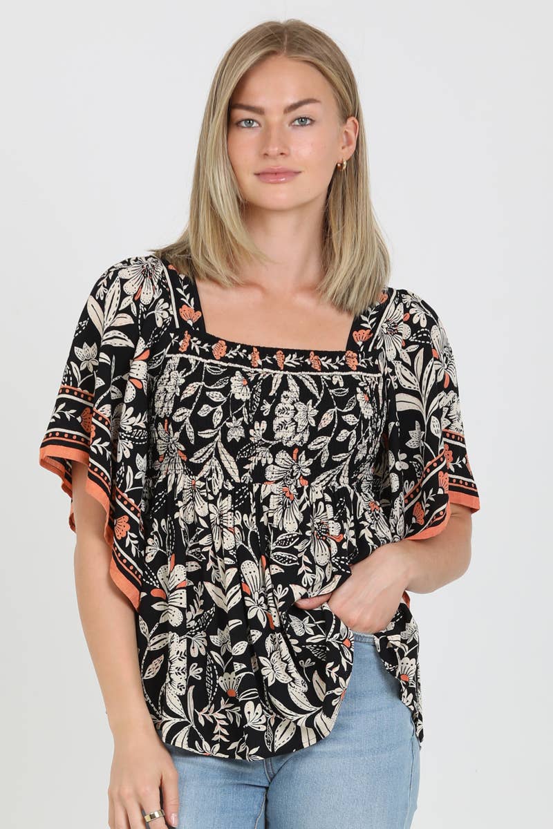 Square Neck Kimono Sleeve Blouse