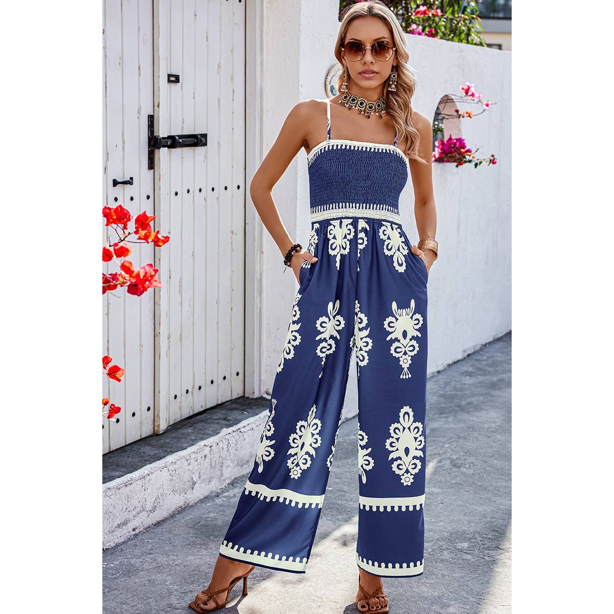 Capri Smocked High Waist Jumpsuit