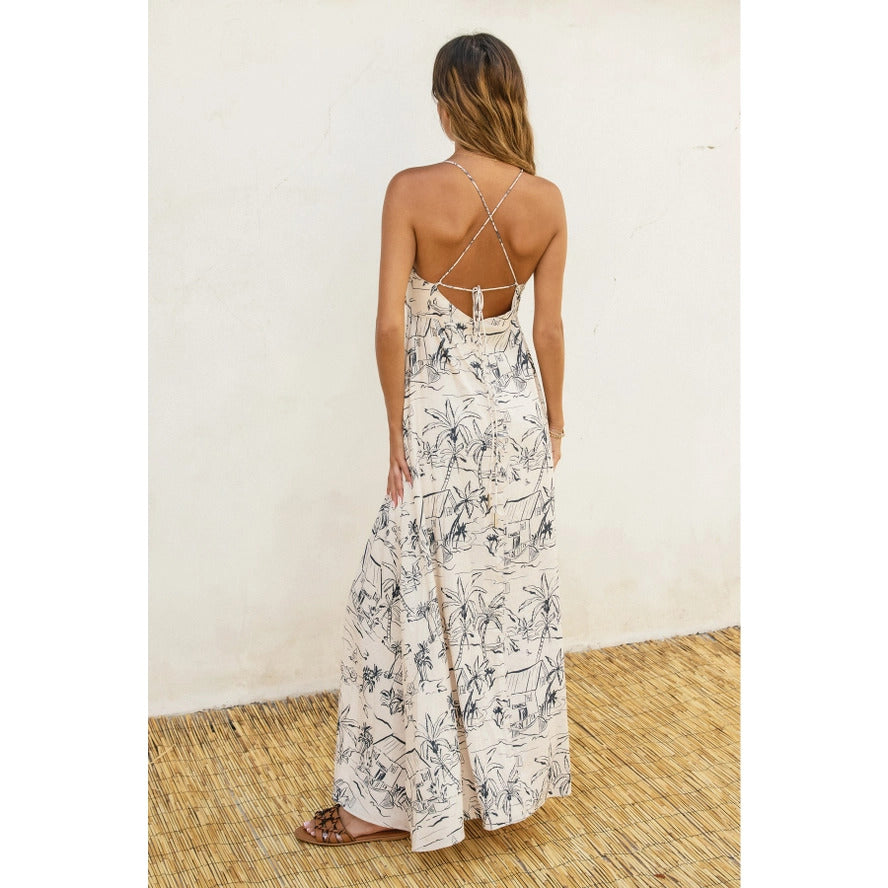 Tropical Island Print Maxi Dress