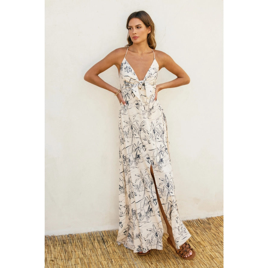 Tropical Island Print Maxi Dress