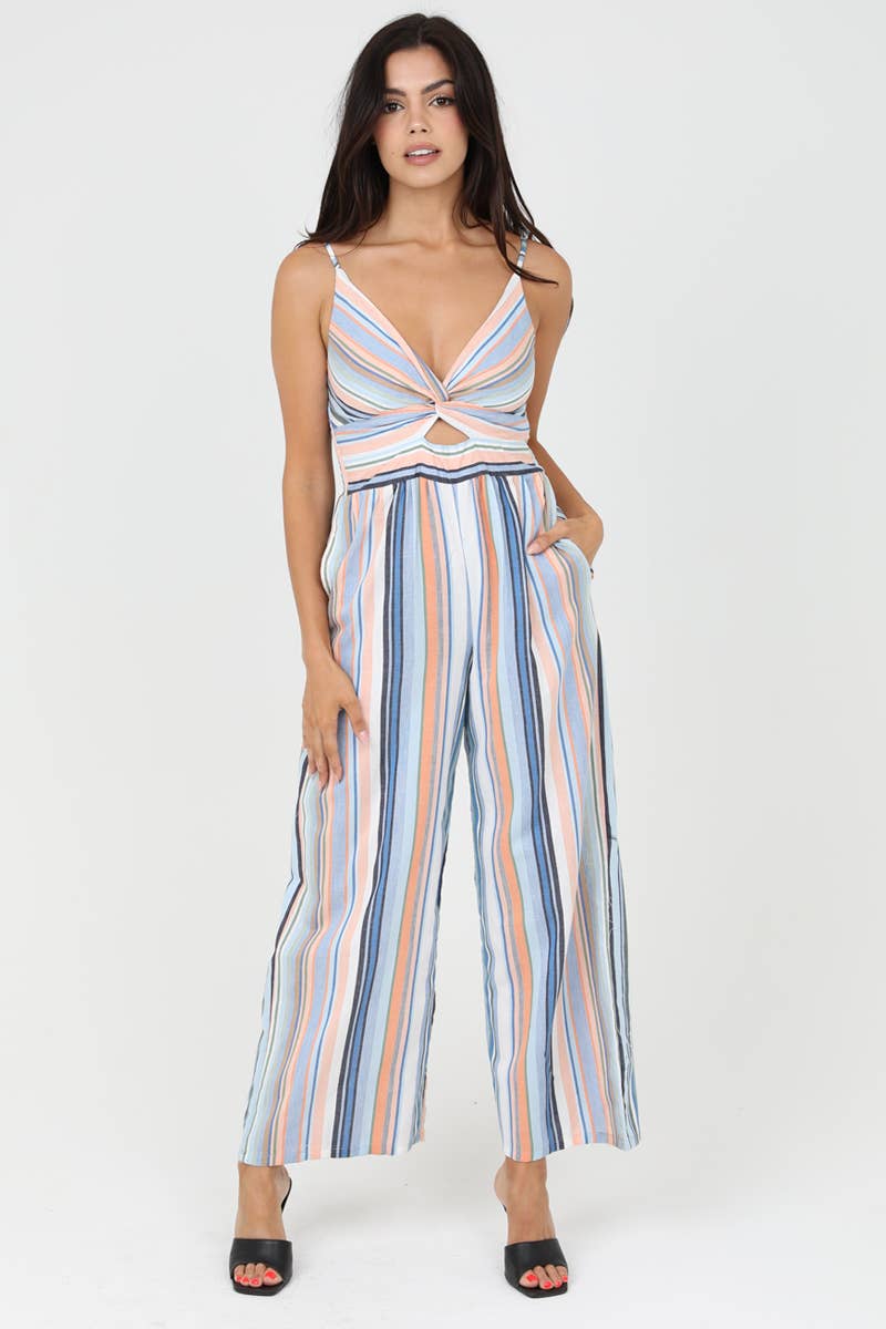 Candy Stripe Twist Front Jumpsuit