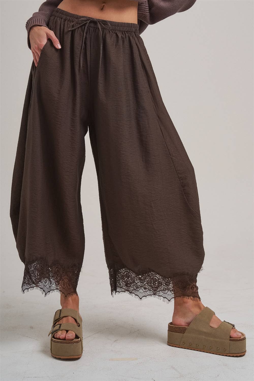 Lace Hem Wide Leg Balloon Pants