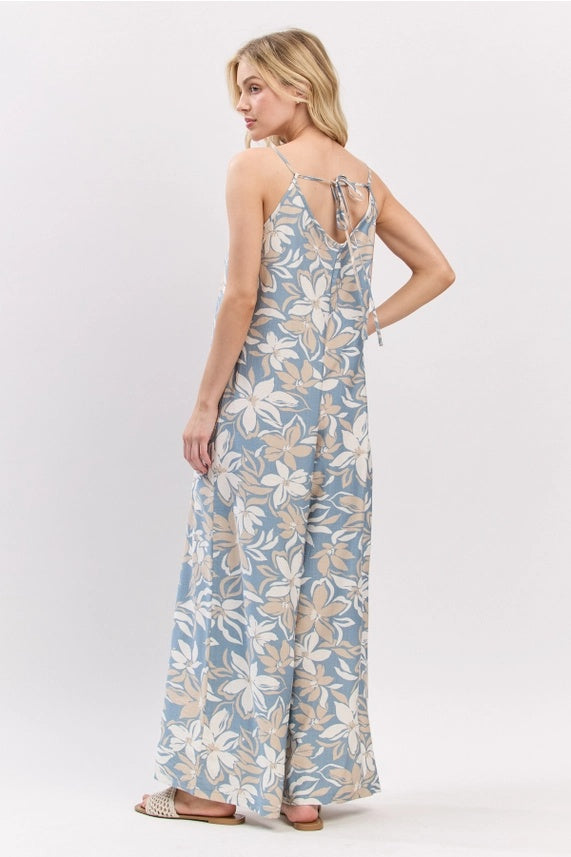 Flower Print Tie Back Jumpsuit