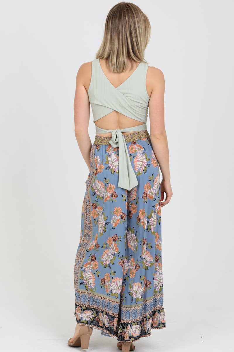 Border Print Wide Leg Pants