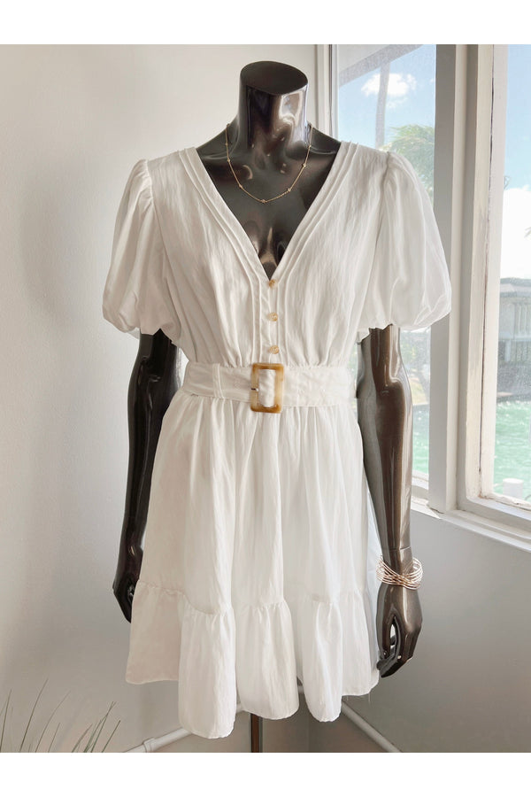 Puff Sleeve Belted Mini Dress (FINAL SALE)