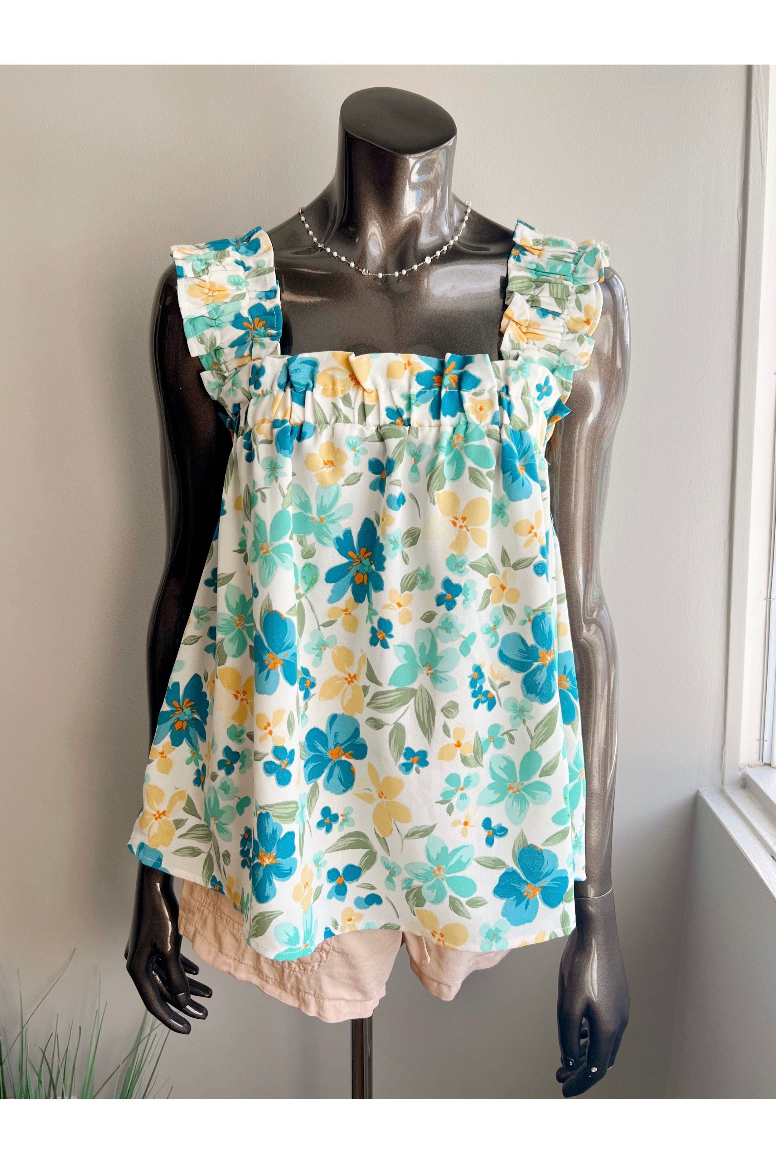 Floral Ruched Strap Tank (2 colors) (FINAL SALE)