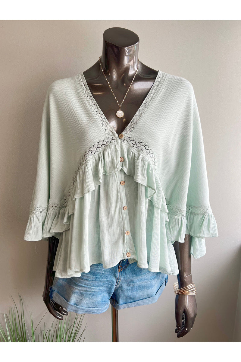 Lace Trim Ruffled Top (2 colors)
