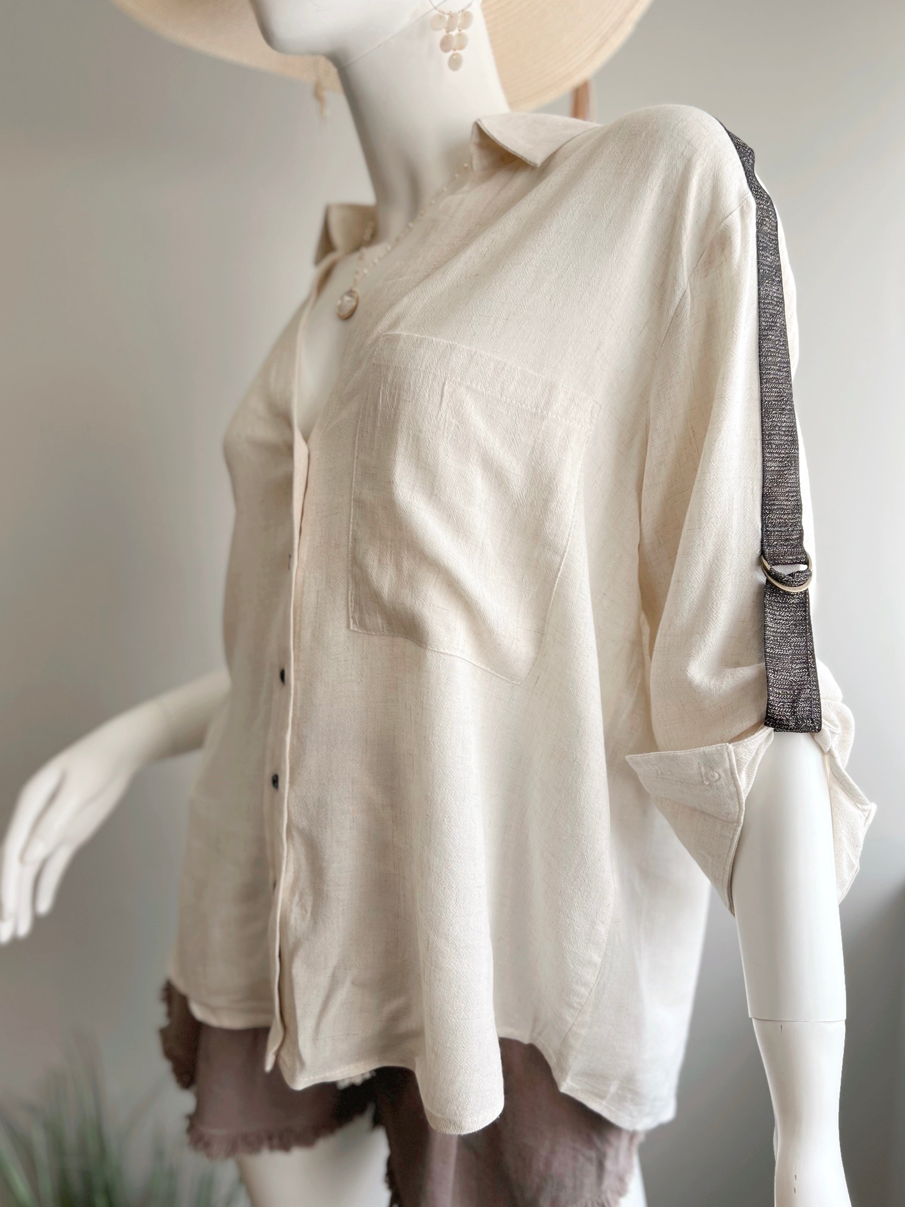 Buckle Sleeve Linen Top (FINAL SALE)