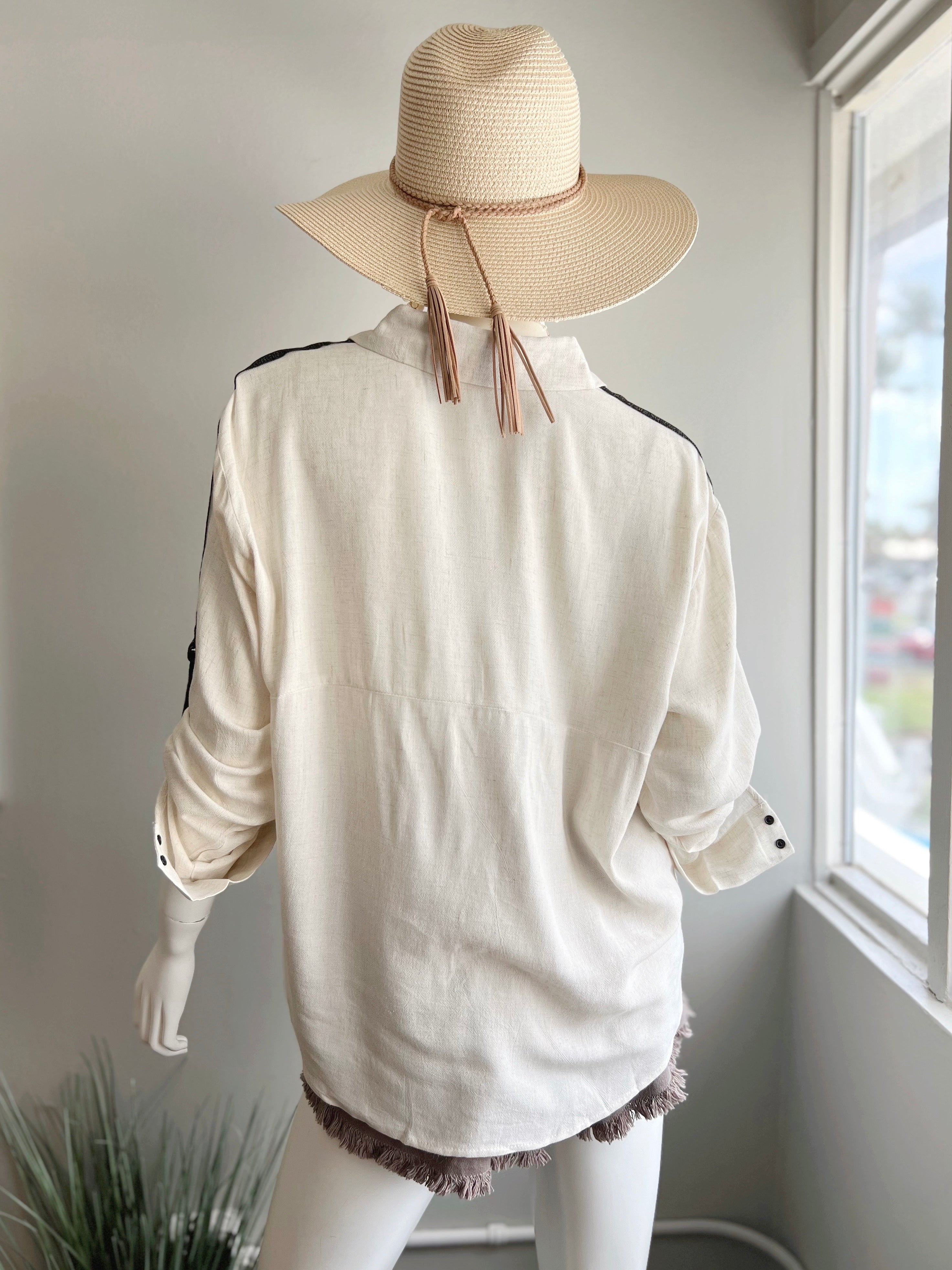 Buckle Sleeve Linen Top (FINAL SALE)