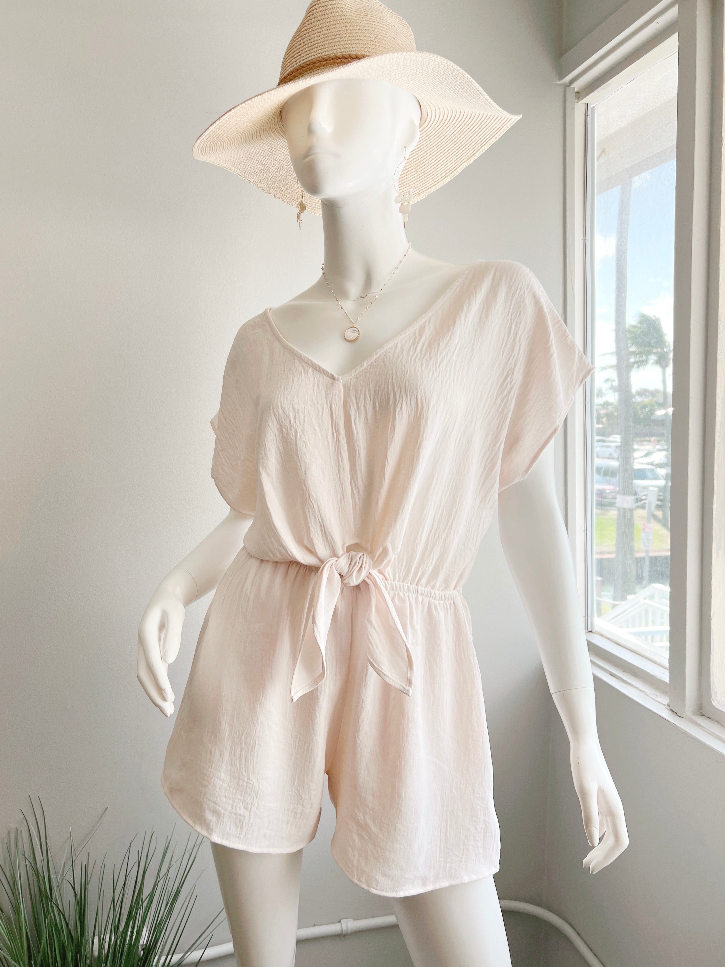 Tie Front Romper (CREAM & LT.BLUE RESTOCK)