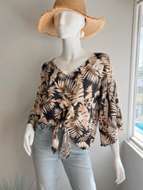 Tropical Leaf Tie Front Top