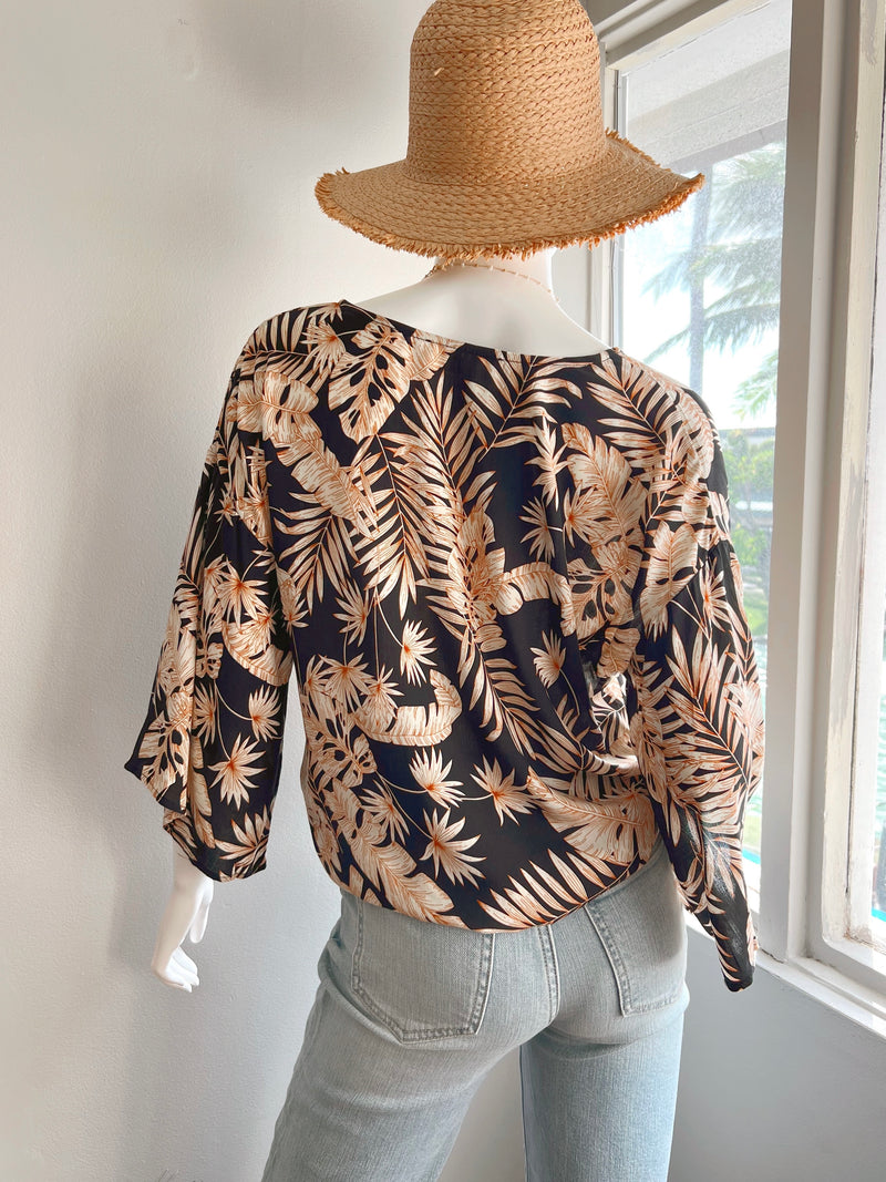 Tropical Leaf Tie Front Top
