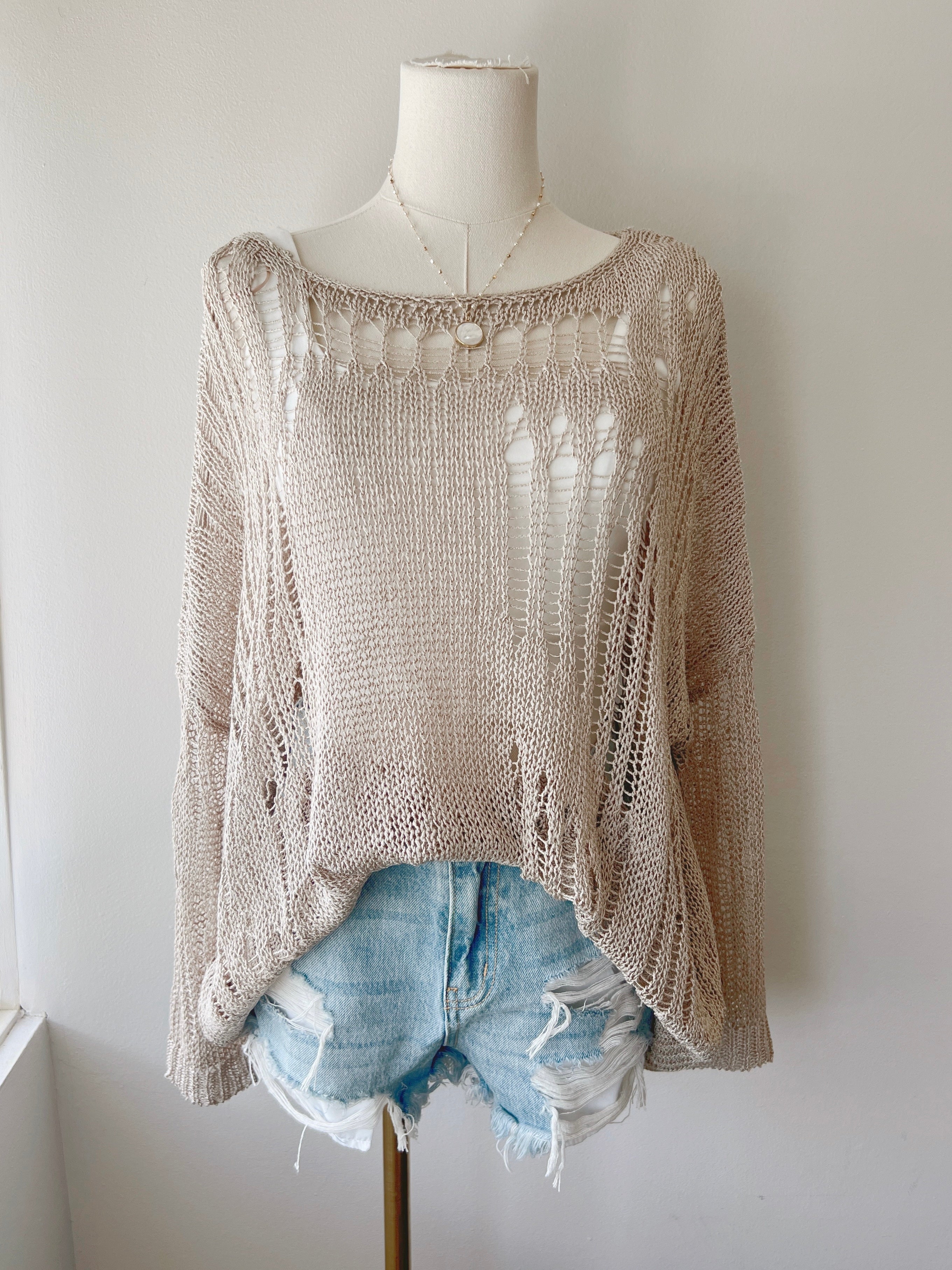 Netted Knit Sweater (2 COLORS)