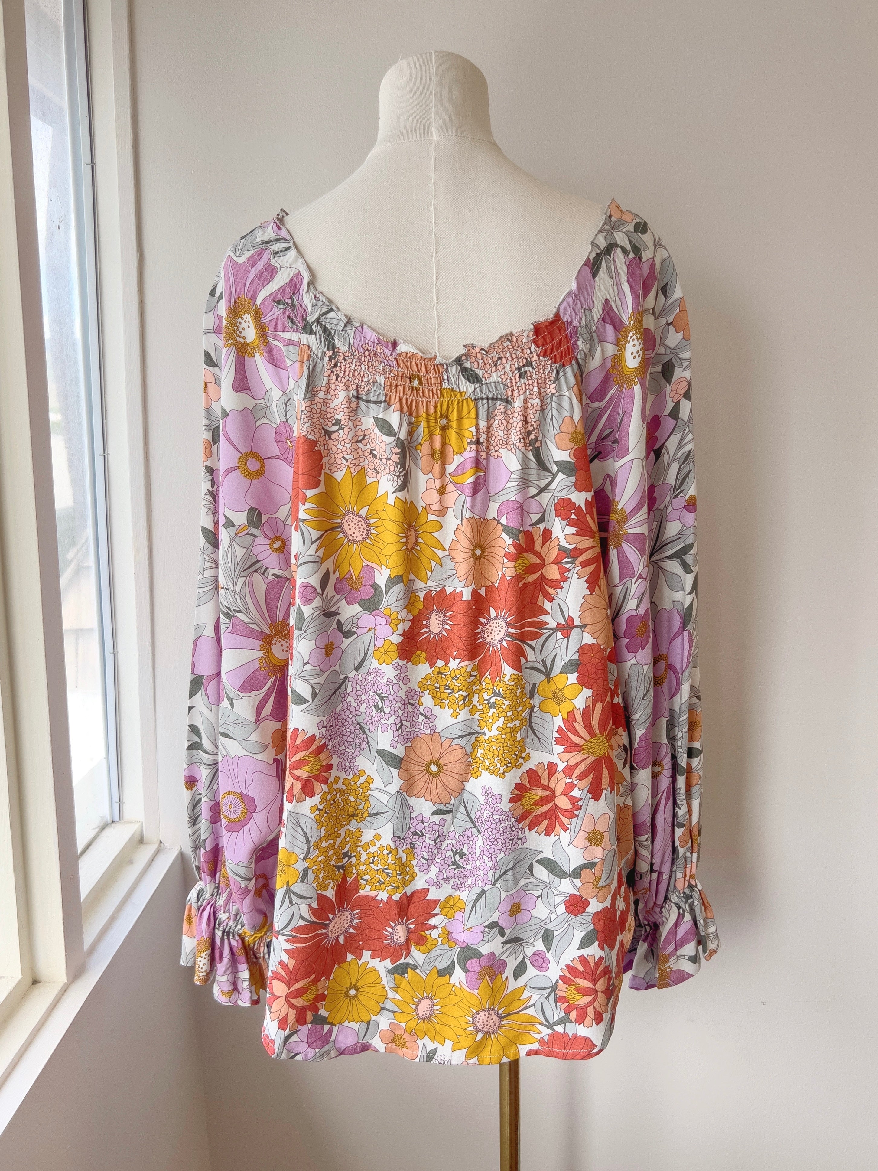 Floral Smocked L/S Blouse