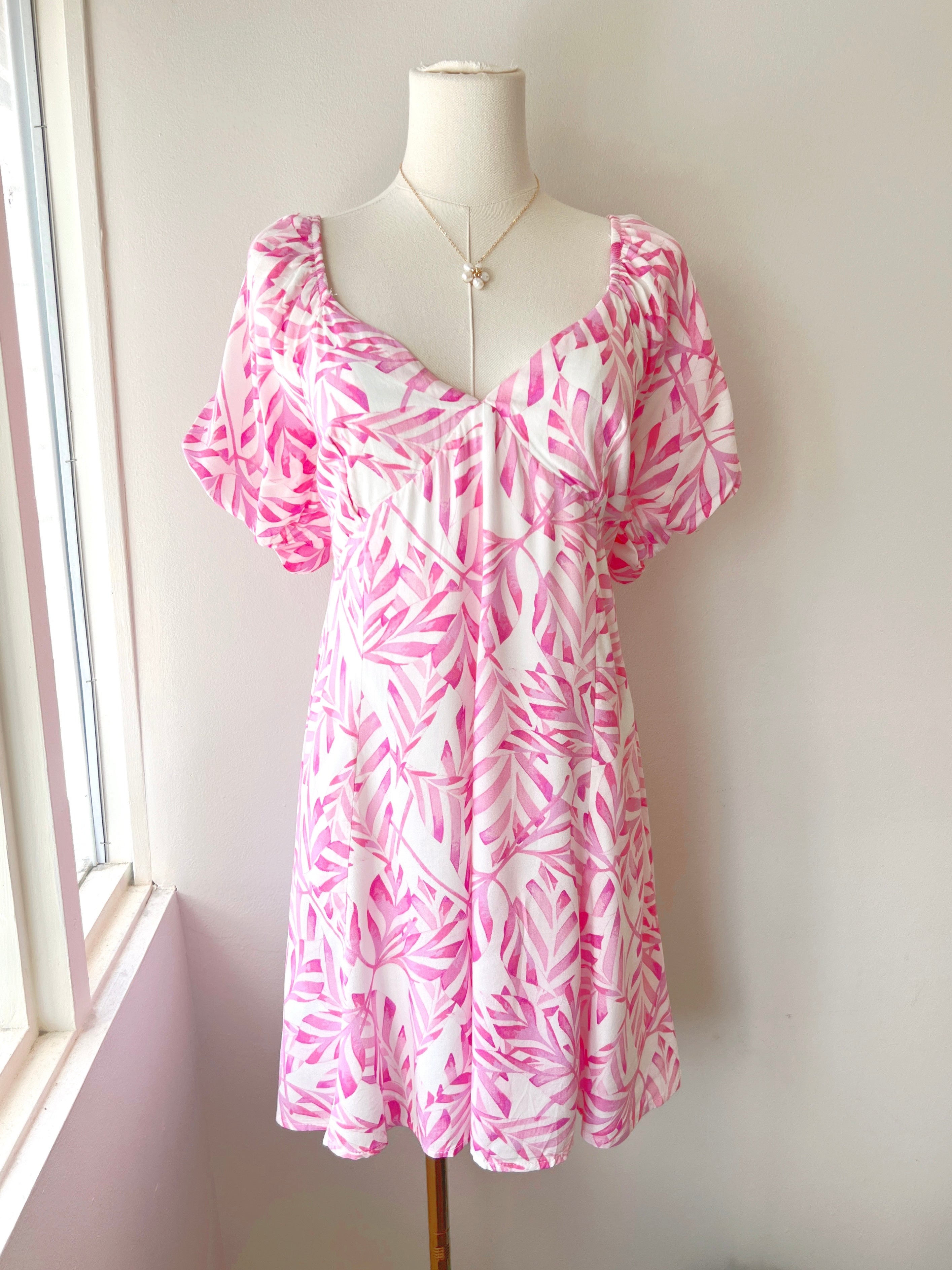 Puff Sleeve Palm Print Dress (FINAL SALE)