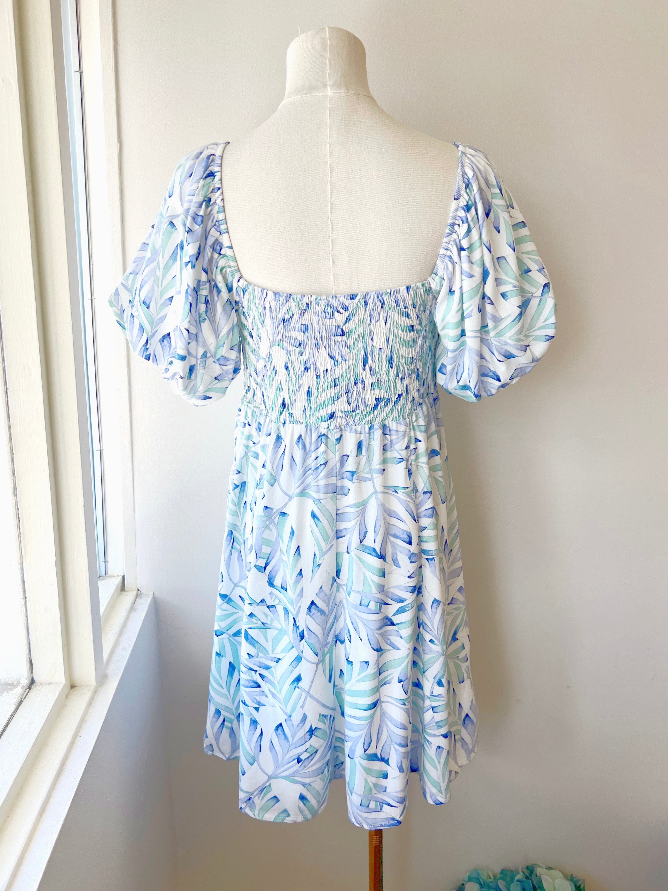 Puff Sleeve Palm Print Dress